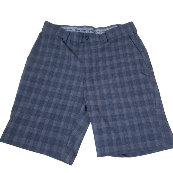 Round Tree & Yorke board golf shorts black blue plaid Perform Play SZ 32" - Picture 1 of 4